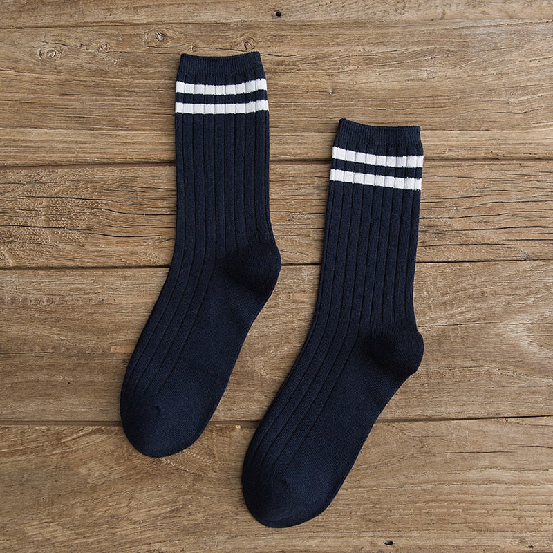 Japanese Loose Socks High School Girls Harajuku Socks Solid Colors Needles Knitting Striped Cotton Socks Women yellow blue black - Amazhona 