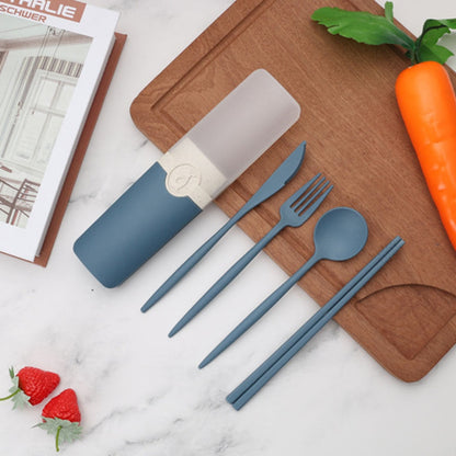 Portable Reusable Spoon Fork Chopsticks Knife Wheat Straw Tableware Cutlery Set Travel Picnic Camping Dinnerware Kits - Amazhona 