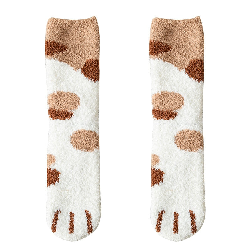 Winter Socks Women Thick Coral fleece Warm Socks Animal Cat Paw Cute Socks Girls Soft Floor Socks - Amazhona 