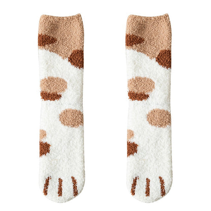 Winter Socks Women Thick Coral fleece Warm Socks Animal Cat Paw Cute Socks Girls Soft Floor Socks - Amazhona 