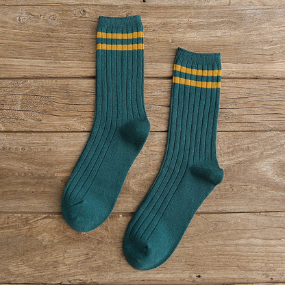 Japanese Loose Socks High School Girls Harajuku Socks Solid Colors Needles Knitting Striped Cotton Socks Women yellow blue black - Amazhona 