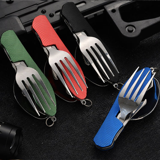 Portable Travel Cutlery Set Fold Stainless Steel Multi-Function Flatware Bottle Opener Tableware Picnic Camp Knife Fork Spoon - Amazhona 