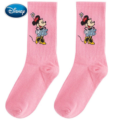 Disney Korea cartoon sweet and cute solid color Mickey Minnie Dais Donald Duck cotton sweat-absorbent tube socks sports socks - Amazhona 