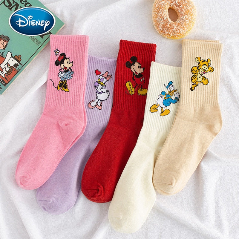 Disney Korea cartoon sweet and cute solid color Mickey Minnie Dais Donald Duck cotton sweat-absorbent tube socks sports socks - Amazhona 