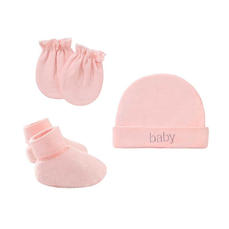 3pcs Winter Baby Hat Gloves Socks Set Boy Girl Warm Cotton Kids Beanies Stuff Children Accessories Newborn Bonnet Babies Caps - Amazhona 