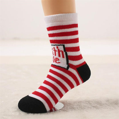 Cartoon elk/Santa/snowflake/bear stripe design girls socks Christmas knee high long socks for boys sports socks winter Xmas gift - Amazhona 