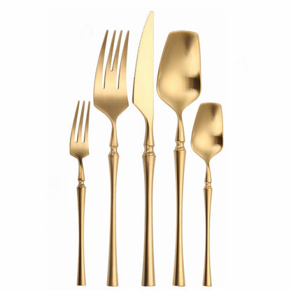 Matte Cutlery Set Gold Forks Spoons Knives Cutlery Set Stainless Steel Gold Steel Cutlery Set Silverware Set with Cake Fork - Amazhona 