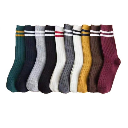 Japanese Loose Socks High School Girls Harajuku Socks Solid Colors Needles Knitting Striped Cotton Socks Women yellow blue black - Amazhona 