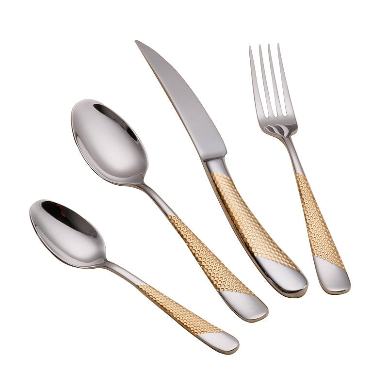 Kitchen Tableware Cutlery Set Silver Cutlery Set Stainless Steel Luxury Dinnerware Fork Spoon Knife Western Dinner Set Gold - Amazhona 