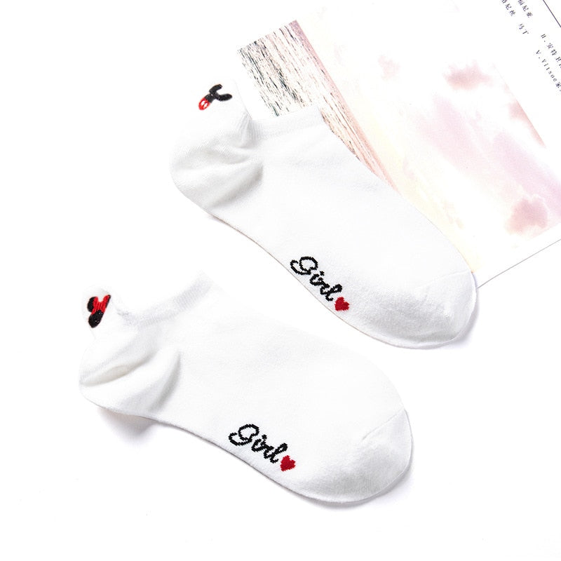 Disney Girl Socks Mickey head embroidered socks Cattoon Minnie girl socks cotton summer thin cotton women socks - Amazhona 