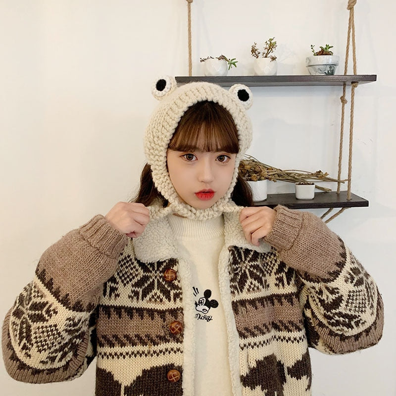 Fashion Frog Hat Beanies Knitted Winter Hat Solid Hip-hop Skullies Knitted Hat Cap Costume Accessory Gifts Warm Winter Bonnet - Amazhona 