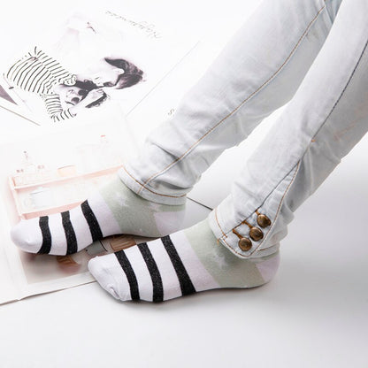 Cotton Boat Socks Woman Stars Stripe Socks ankle low female invisible color girl boy slipper casual hosiery  1pair=2pcs ws106 - Amazhona 