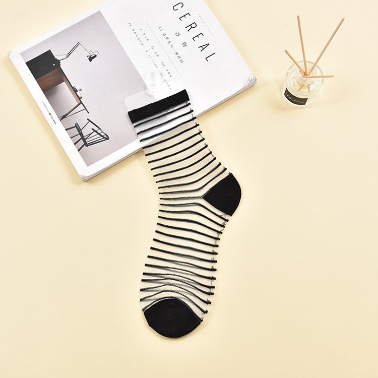 Sexy Lace Mesh Transparent Women Socks Summer Fashion Crystal Silk Tide Socks Lady Black White Fishnet Socks Quality Cool Sox - Amazhona 