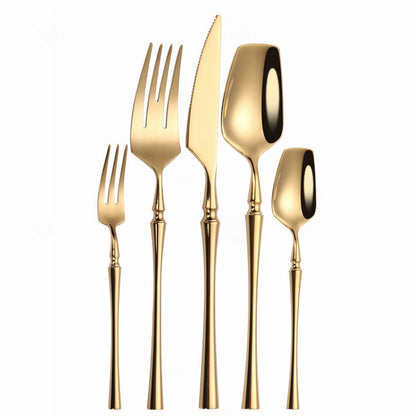 Matte Cutlery Set Gold Forks Spoons Knives Cutlery Set Stainless Steel Gold Steel Cutlery Set Silverware Set with Cake Fork - Amazhona 