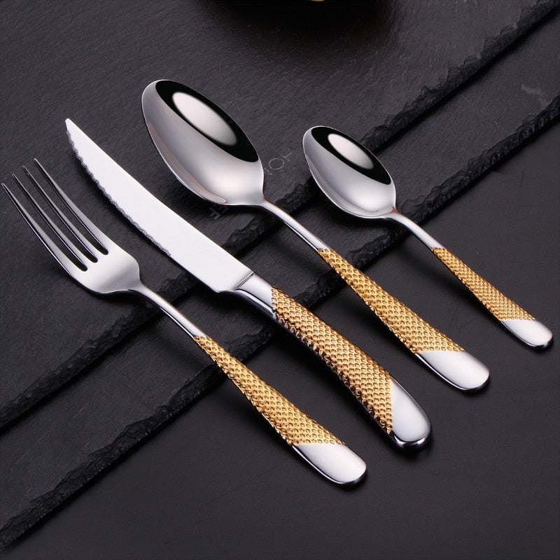 Kitchen Tableware Cutlery Set Silver Cutlery Set Stainless Steel Luxury Dinnerware Fork Spoon Knife Western Dinner Set Gold - Amazhona 