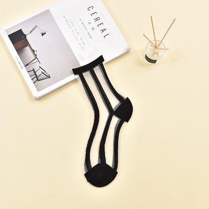 Sexy Lace Mesh Transparent Women Socks Summer Fashion Crystal Silk Tide Socks Lady Black White Fishnet Socks Quality Cool Sox - Amazhona 