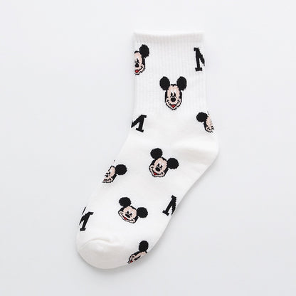 Disney Casual Cute women Scoks ckey Duck ladies Socks Cotton happy Funny street adult Middle tube sockCartoon animal Mi - Amazhona 