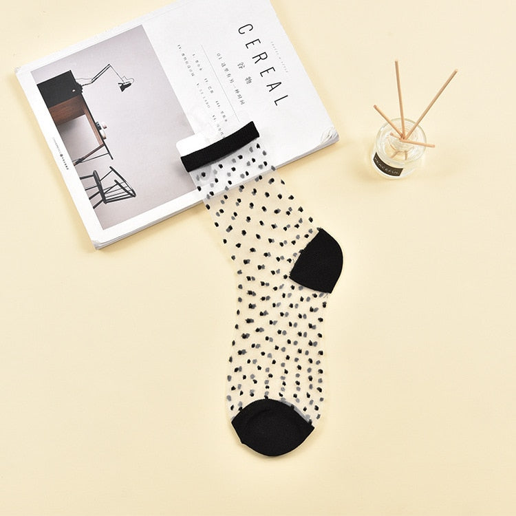 Sexy Lace Mesh Transparent Women Socks Summer Fashion Crystal Silk Tide Socks Lady Black White Fishnet Socks Quality Cool Sox - Amazhona 