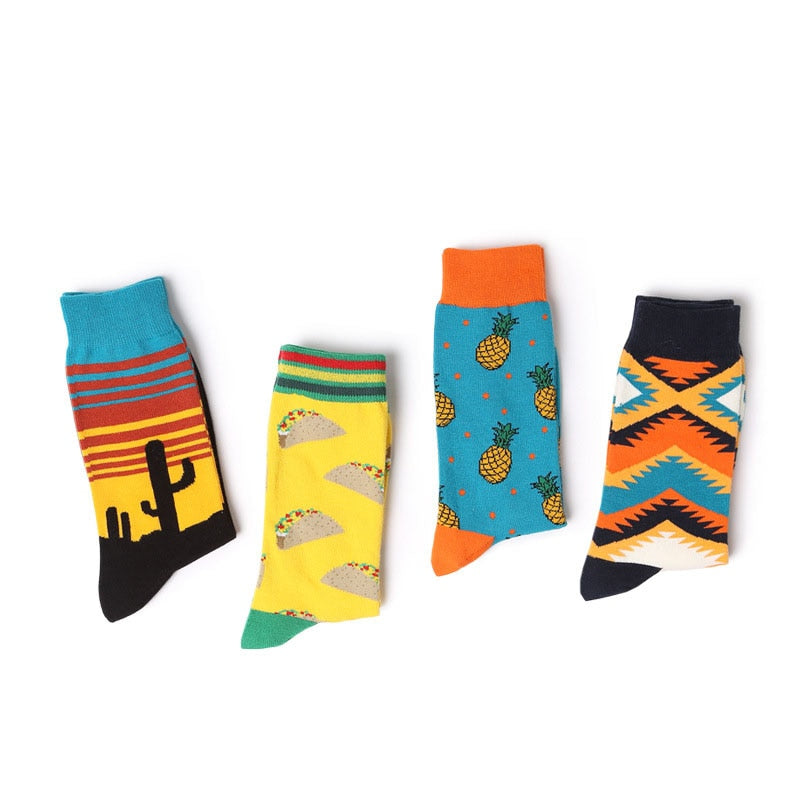 1Pair New Men Women Cotton Socks Casual Colorful Socks Crew Street Skateboard Socks Happy Funny Harajuku Sox Meias - Amazhona 