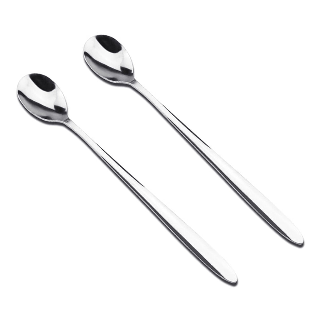 2Pcs Long Handle Stainless Steel Tea Coffee Spoons Ice Cream Scoop Cutlery Set 2020 - Amazhona 