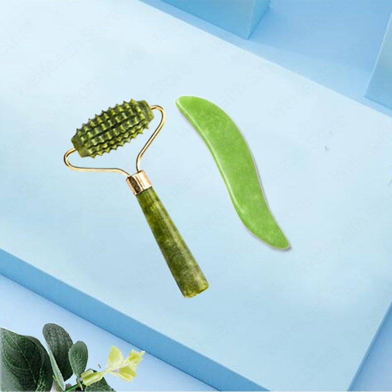 Natural Face Massager Gua Sha Jade Roller Face Massage Tool Set Face For Massager Guasha Facial Neck Skin Beauty Care Set - Amazhona 