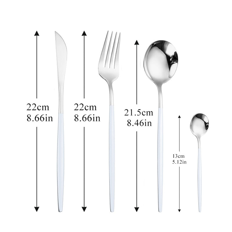 Black Silver Fork Spoon Knife Stainless Steel Cutlery Set Silverware Tableware Chopsticks Dinnerware IceTea Spoon Flatware Set - Amazhona 