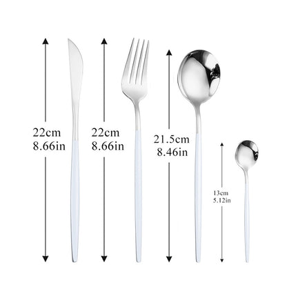 Black Silver Fork Spoon Knife Stainless Steel Cutlery Set Silverware Tableware Chopsticks Dinnerware IceTea Spoon Flatware Set - Amazhona 