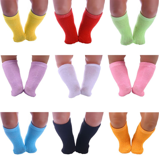 A Pair Of Solid Color Socks For 18-inch American Doll & 43cm Doll,Doll Accessories For New Born Baby Doll Clothes Children Gifts - Amazhona 