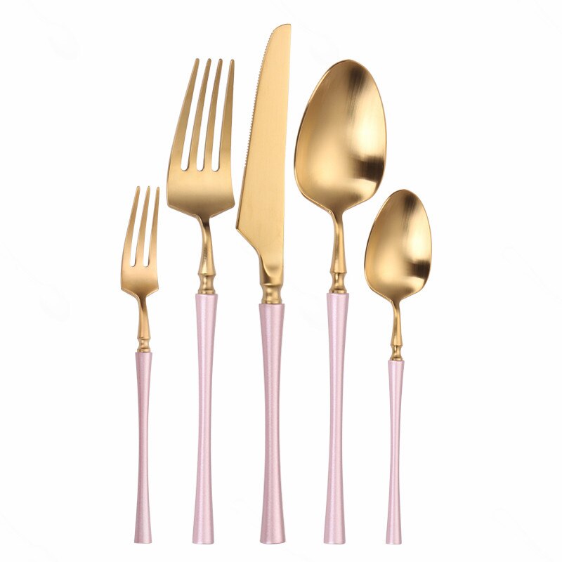 Matte Cutlery Set Gold Forks Spoons Knives Cutlery Set Stainless Steel Gold Steel Cutlery Set Silverware Set with Cake Fork - Amazhona 