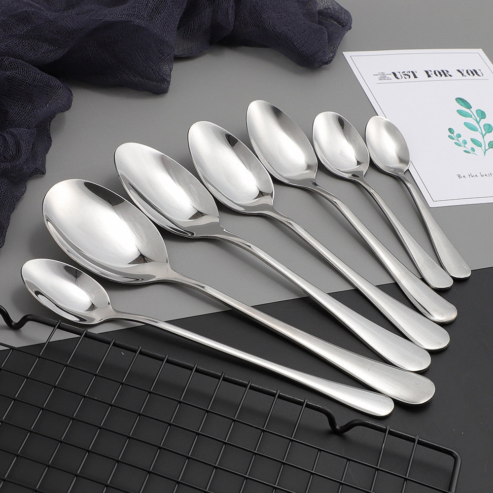 Stainless Steel Cutlery Set Silver Spoons for Salad 1Pc Fork Coffee Dinner Forks Spoons Tableware Set Kitchen Dinnerware Set - Amazhona 