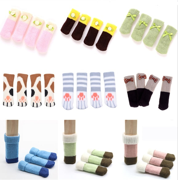 New 4pc Chair Leg Sock Furniture Feet Sleeve Cover Cat Scratching Cloth Floor Protection Knitting Wool Socks Anti-slip Table Leg - Amazhona 