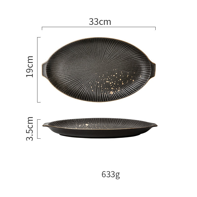 Phnom Penh Household Kitchen Tableware European Creative Steak Plate Black Ceramic Dishes Spoon  Bowl Dish Flatware Set - Amazhona 