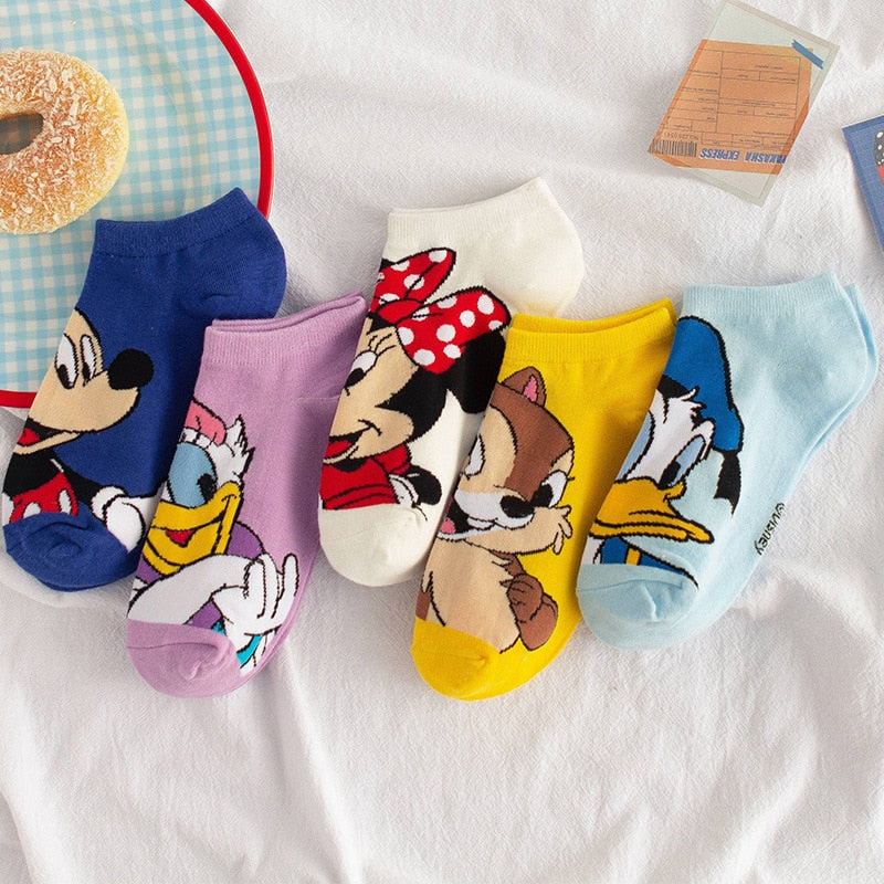 Disney 1pair women Boat socks Mickey cute cartoon Japanese Korean sweet cotton socks spring and summer wild short tube socks - Amazhona 