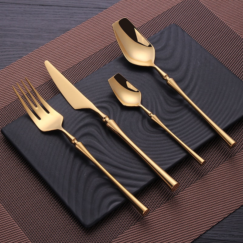 Cutlery Set Matte Gold Cutlery Set Stainless Steel Dinnerwar Steel Gold Forks Spoons Knives Steel Cutlery Set Silverware Set - Amazhona 