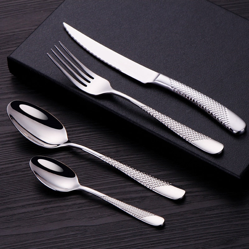 Kitchen Tableware Cutlery Set Silver Cutlery Set Stainless Steel Luxury Dinnerware Fork Spoon Knife Western Dinner Set Gold - Amazhona 