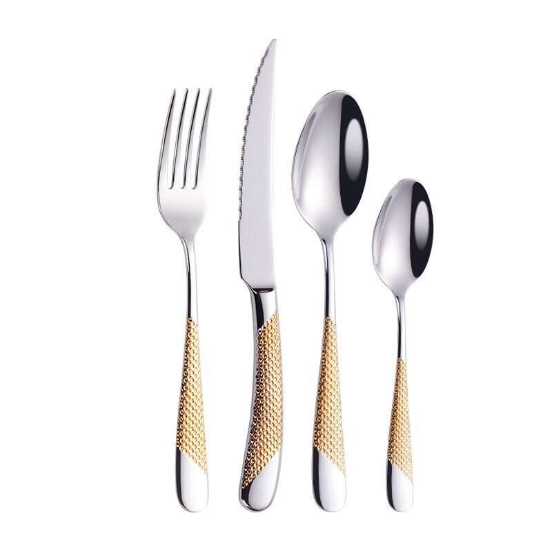 Kitchen Tableware Cutlery Set Silver Cutlery Set Stainless Steel Luxury Dinnerware Fork Spoon Knife Western Dinner Set Gold - Amazhona 