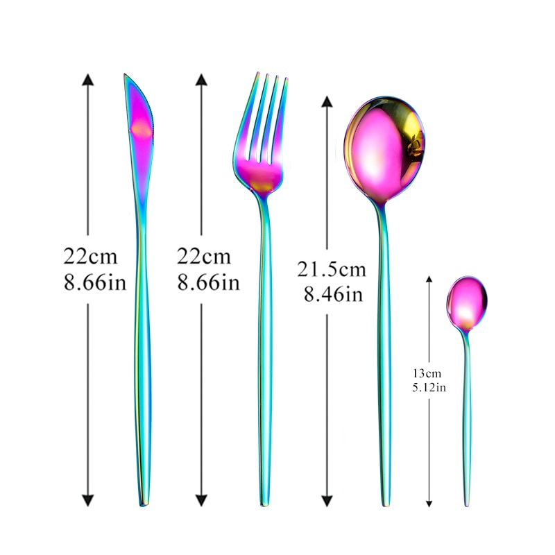 Black Silver Fork Spoon Knife Stainless Steel Cutlery Set Silverware Tableware Chopsticks Dinnerware IceTea Spoon Flatware Set - Amazhona 