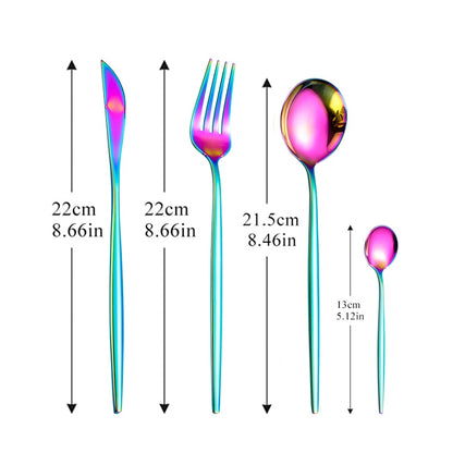 Black Silver Fork Spoon Knife Stainless Steel Cutlery Set Silverware Tableware Chopsticks Dinnerware IceTea Spoon Flatware Set - Amazhona 