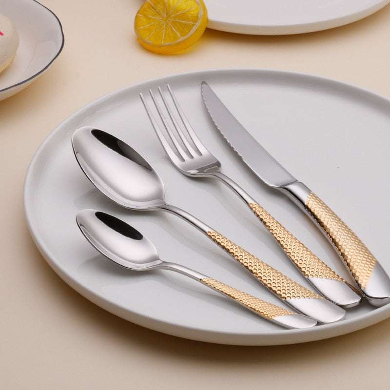 Kitchen Tableware Cutlery Set Silver Cutlery Set Stainless Steel Luxury Dinnerware Fork Spoon Knife Western Dinner Set Gold - Amazhona 