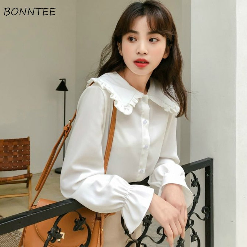 blusas de mujer Shirts Women Pure Fresh Simple Leisure Popular Sweet Girls Spring New Arrival Kawaii Blouses Holiday Female Clothes Preppy Style - Amazhona 