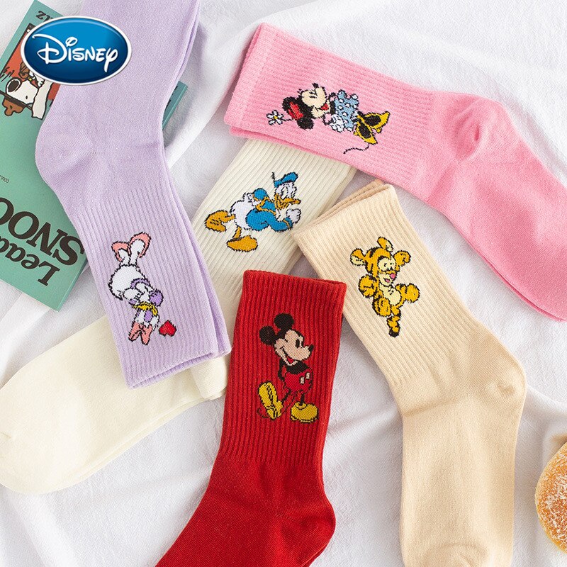 Disney Korea cartoon sweet and cute solid color Mickey Minnie Dais Donald Duck cotton sweat-absorbent tube socks sports socks - Amazhona 