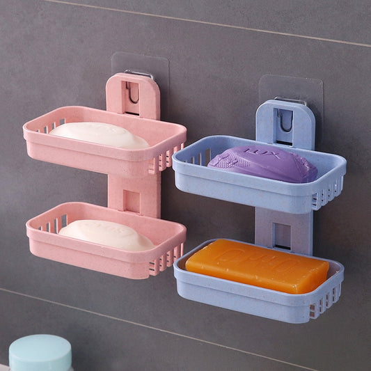 Soap Dishes Box Wall Zeep Houder Shower Soap Tray Holder for Bathroom Double layer Storage Basket Soap rack Shelf Kitchen Tools - Amazhona 