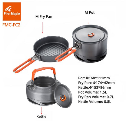 Fire Maple Camping Cookware Utensils Dishes Camp Cooking Set Hiking Heat Exchanger Pot Kettle FMC-FC2 Outdoor Tourism Tableware - Amazhona 