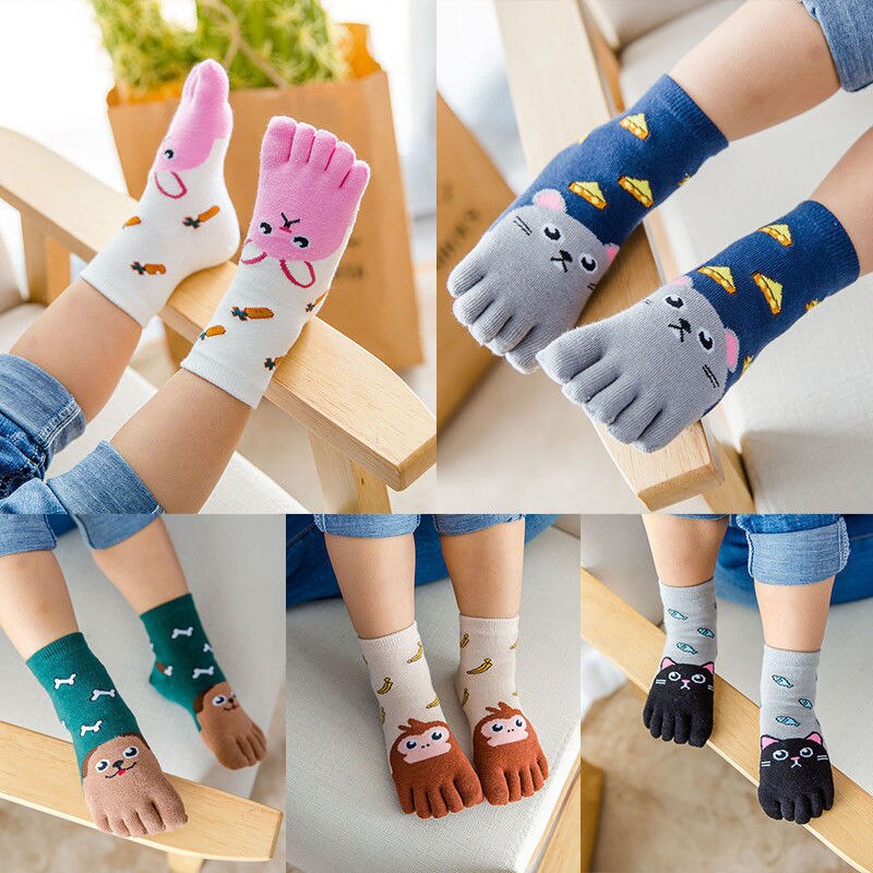 Toddler Kids Baby Girls Boys Winter Cotton Socks Animal Cartoon Five Fingers Sock Hosiery Toe Socks - Amazhona 