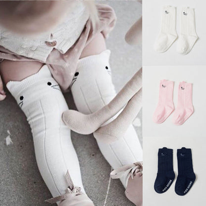 Princess Baby Kids Socks Girls Big Bow Knee High Long Soft Cotton Lace Baby Socks Christmas Winter Non-slip 100% Cotton Socks - Amazhona 