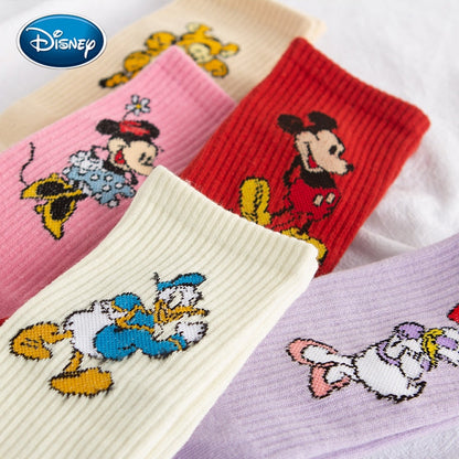 Disney Korea cartoon sweet and cute solid color Mickey Minnie Dais Donald Duck cotton sweat-absorbent tube socks sports socks - Amazhona 