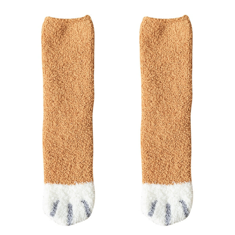 Winter Socks Women Thick Coral fleece Warm Socks Animal Cat Paw Cute Socks Girls Soft Floor Socks - Amazhona 