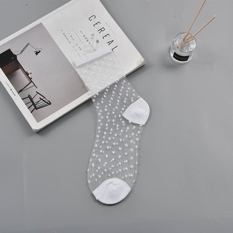 Sexy Lace Mesh Transparent Women Socks Summer Fashion Crystal Silk Tide Socks Lady Black White Fishnet Socks Quality Cool Sox - Amazhona 