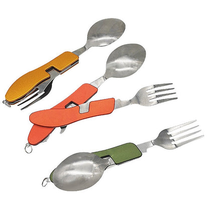 Portable Travel Cutlery Set Fold Stainless Steel Multi-Function Flatware Bottle Opener Tableware Picnic Camp Knife Fork Spoon - Amazhona 