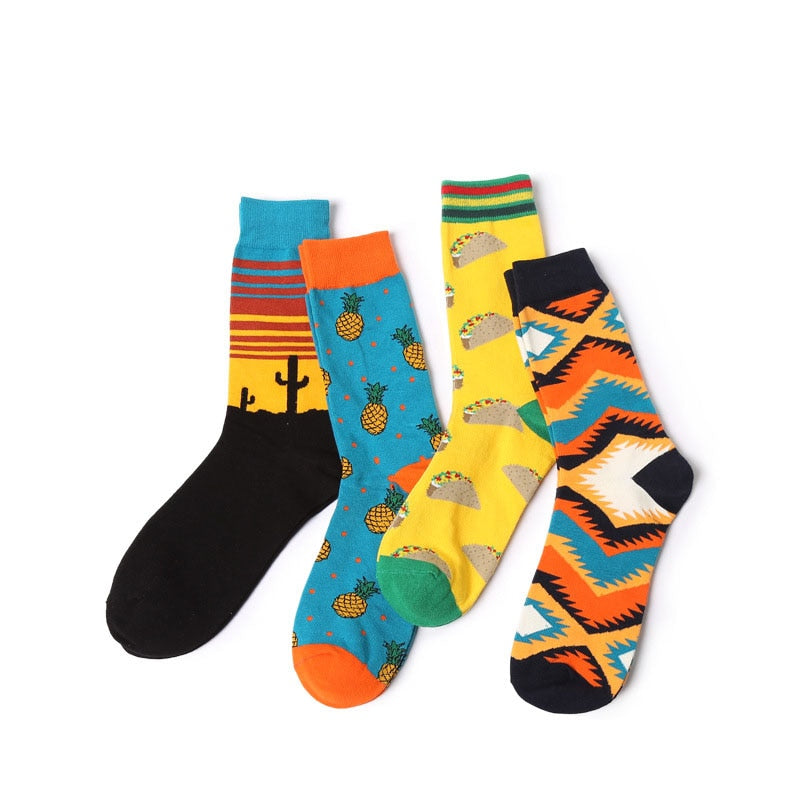 1Pair New Men Women Cotton Socks Casual Colorful Socks Crew Street Skateboard Socks Happy Funny Harajuku Sox Meias - Amazhona 